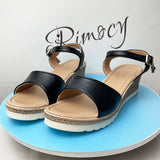 Fligmm New Fashion Wedge Women's Sandals Summer Lightweight Non Slip Beach Shoes Woman Black PU Leather Platform Sandalias Mujer