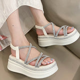 Fligmm Fashion Shoes for Women Summer Women's Sandals Mid Heel Elastic Band Water Proof Sequins Open Toe Beach Sandals Women