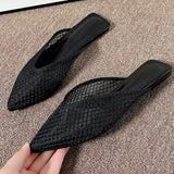 Fligmm Mesh Women Flats Pointed Toe Slippers Fad Breathable Mules Shoes 2024 Casual Slingback Sandals Summer Slides Lady Flip-flops