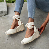 Fligmm Women's Espadrille Ankle Strap Wedges Sandals Ladies Slippers 2024 Summer Woman Flax Hemp Canvas Casual Pumps Shoes 35-43