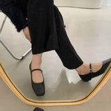 Fligmm New Square Toe Ballet Shoes Fashion Low Heel Mary Jane Shoes Casaul Silver Shallow Buckle Soft Sole Shoes Zapatos De Mujer