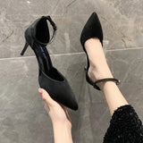 Fligmm New Shoes for Women Spring and Autumn Ladies High Heels Solid Color Pointed Toe One Word Buckle Full Quality High Heels