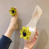 Fligmm Flats Women Shoes with Flower PVC Jelly Sandals Summer 2024 Elegant Fashion Beach Ladies Slippers Beach Casual Shoes