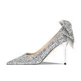 Fligmm Sequins Wedding Shoes for Women Bride 2024 Elegant Pointed Toe Thin Heels Pumps Woman Silver Crystal High Heels for Ladies