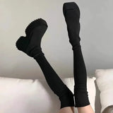 Fligmm Women's Over The Knee Sock Boots 2024 Winter New Fashion Stretch Thick Heels Knitted Long Boots Women Slip on Platform Shoes