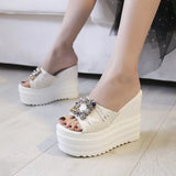 Fligmm Rhinestone Wedges Heel Women Slippers Platform Shoes Peep Toe Height Increasing Slides Ladies Sandals Zapatos De Mujer