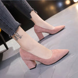 Fligmm Women Pumps Flock Sweet Thick High Heels Female Sexy Office Pointed Toe Dress Work Pump Cute Shoes Ladies Footwear