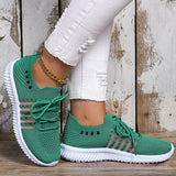 Fligmm Breathable Running Shoes for Women Non Slip Knitted Green Sneakers Woman Soft Sole Slip On Casual Flats Plus Size 43