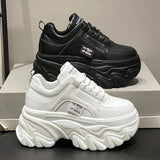 Fligmm White Black Chunky Sneakers Women Spring Autumn Thick Bottom Dad Shoes Woman Fashion PU Leather Platform Sneakers Ladies