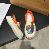 Fligmm Graffiti Personality Canvas Shoes Women Spring New Round Head Thick Sole Sneakers Outdoor Flats Slip-on Casual Loafers