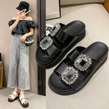 Fligmm Brand Rhinestone Shoes Ladies High Heels Platform Sandals Double Buckle Band Slippers Woman Muffins Crystal FlipFlops Mujer