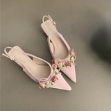 Fligmm New Spring and Autumn Fashion Flower Sweet Pointed Shallow Mouth Bow Needle Buckle Casual Thin High Heel Women's Shoes