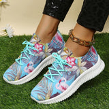 Fligmm Print Knitting Sneakers for Women 2024 Autumn Breahable Mesh Running Shoes Woman Soft Sole Slip On Casual Flats Footwear