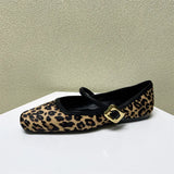 Fligmm New Fashion Women's Flat Shoes Round Toe Leopard Print Casual Shoes Ladies Breathable Slip-on Outdoor Soft Mary Jane Shoes