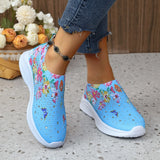 Fligmm Print Knitted Sneakers Women Shiny Crystal Breathable Walking Shoes Woman Plus Size 43 Casual Non-Slip Sock Shoes Ladies