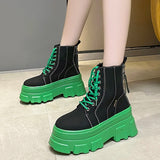 Fligmm Green Punk Chunky Platform Ankle Boots for Women Autumn Winter Thick Bottom Motorcycle Boots Wedges Gothic Shoes Woman