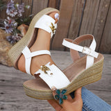 Fligmm Chain Decor Wedge Heels Sandals Women Ankle Buckle Strap Chunky Platform Sandals Woman Thick Bottom Comfort Summer Shoes