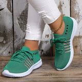 Fligmm Breathable Running Shoes for Women Non Slip Knitted Green Sneakers Woman Soft Sole Slip On Casual Flats Plus Size 43