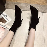 Fligmm Luxury Women Beige Black Sock Boots Stiletto Thin High Heels Elastic knitting Boots Winter Stretch Fabric Boots Plus Size