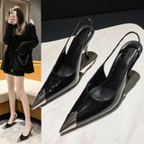 Fligmm High Heels Women Shoes Pointed Metal Toe 2024 New Patent Leather Pumps Sandals Shoes Temperament Black 6/9cm Heels Women