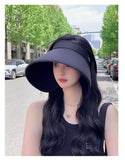 Fligmm Empty Top Straw Hat For Women Bowknot Wide Brim Floppy Panama Hats Female Lady Visor Cap Outdoor Foldable Beach Sun Caps