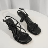 Fligmm Summer New Simple Square Headed Slim Strap Thick Heel Sandals for Women, Straight Toe Open Toe Sandals for Women