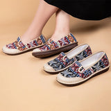 Fligmm Quality Women Shoes 2024 New Ethnic Style Woven Embroidery Shoes Female Fashion Breathable Flat Sole Casual Shoes for Women