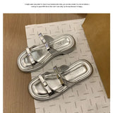 Fligmm Slippers Casual Female Shoes Slides Luxury 2024 Flat Summer Soft Rome Fashion Rubber Concise PU Shoes