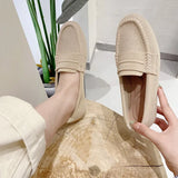 Fligmm Size 34-43 Women's Flat Shoes Soft Sole Anti Slip Casual Bean Shoes 2024 New Knitted Woven Flats Shoes Slip on Loafers