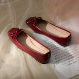 Fligmm Flats Patent Leather Ballet Flats Bowtie Boat Shoes Low Heels Slip on Flat Shoes Woman Black Loafers Spring Autumn