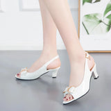 Fligmm New Korean Summer Bow Fish Mouth Sandals Women's Medium Heel Thick 42 Size Women Sandals