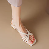 Fligmm Thick Heeled Sandals Female 2024 Summer New Woven Thin Strap Low Heel Sandales Femmes Sliver Gold Roman Peep Toe Sandal