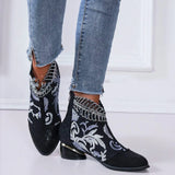 Fligmm Woman Ankle Boots Vintage Floral Embroidery Women's Shoes Leather Boots Bohemia Zipper Spring Autumn Ladies Botas De Mujer