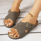 Fligmm Metal Buckle Cork Slippers Women Casual Cross Strap Flat Sandals Woman 2024 Summer Non Slip Outdoor Beach Flip Flops