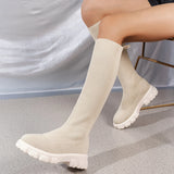 Fligmm Sole Knitted Long Boots for Women Fashion Elastic Socks Shoes Boots Over Knee Round Toe Low Heels Botas De Mujer 2024