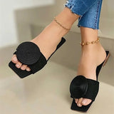 Fligmm New Woman Summer Flat Sandals Plus Size Round Buckle Solid Flats Female Casual Slippers Ladies Women Fashion Beach Shoes