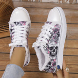 Fligmm Skull Canvas Shoes 2024 Women Large Size Flat Sneakers Female Lace-up Sports Shoes Casual Vulcanized Shoes Femme Zapatos