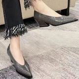 Fligmm for Women 2024 Fashion Autumn Slip on Women's Pumps Solid Color Pointed Toe Shallow Mouth Chunky Heel Elegant High Heels