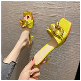 Fligmm Woman Slippers Sandals Heels Shoes Female Metal Chain Slides Ladies Mules Summer Chaussure Femme New Women Shoes