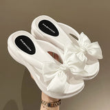 Fligmm Big Bowknot Wedge Flip Flops for Women Summer 2024 Clip Toe Platform Sandals Woman Thick Sole Non Slip Beach Slide Slippers