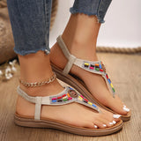 Fligmm Bohemian Sandals Women Summer Flat Heels Non Slip Beach Shoes Woman Elastic Ankle Strap Clip Toe Roman Sandalias Mujer