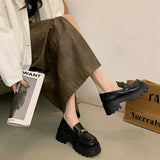 Fligmm Shoe Women Oxfords Heels Ladies Square Toe School Lolita Leather Shoes Female JK Uniform Thick Sole Shoes Zapatos Mujer