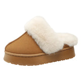 Fligmm Women Thick Sole Faux Fur Slippers Winter Plush Warm Cotton Shoes Woman Indoor Outdoor Non Slip Fluffy Platform Slippers 2024