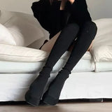 Fligmm Women's Over The Knee Sock Boots 2024 Winter New Fashion Stretch Thick Heels Knitted Long Boots Women Slip on Platform Shoes