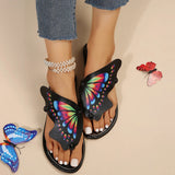 Fligmm Print Butterfly Slippers for Woman 2024 Summer Lightweight Beach Flip Flops Women Outdoor Clip Toe Flat Slides Sandals