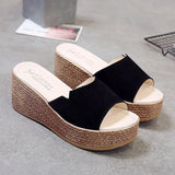 Fligmm Sandals Women 2024 New Korean Fashion Wedge Shoes Ladies High Heels Thick Bottom Mules Summer Casual Female Slippers