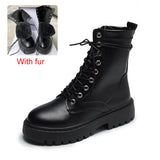 Fligmm White Black PU Leather Ankle Boots Women Autumn Winter Round Toe Lace Up Shoes Woman Fashion Motorcycle Platform Botas