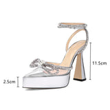 Fligmm Satin Rhinestones Platform Wedges Women Pumps Elegant Slingbacks Cross-tied Dress High heels Spring Summer Chunky Shoes