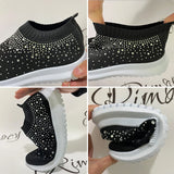 Fligmm Mesh Crystal Sneaker Shoes for Women 2024 Summer Knitted Platform Sneakers Woman Plus Size Comfortable Soft Flats