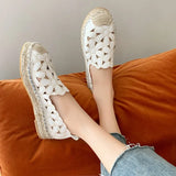 Fligmm Women Flat Shoes 2024 Spring Retro Hollow Breathable Women Oxford Shoes Fahsion Platform Slip on Women Casual Espadrilles Shoes